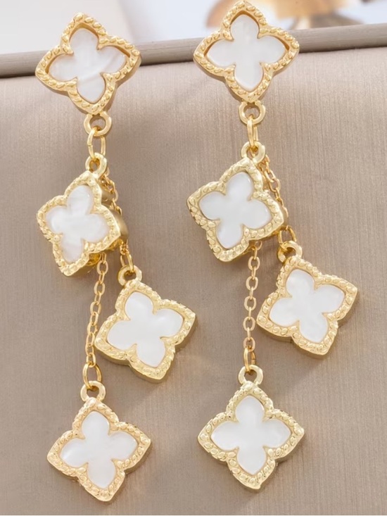 Jewelry - Luxury Inspired Gold and White Clover Drop Dangle Earrings Women Jewelry NEW